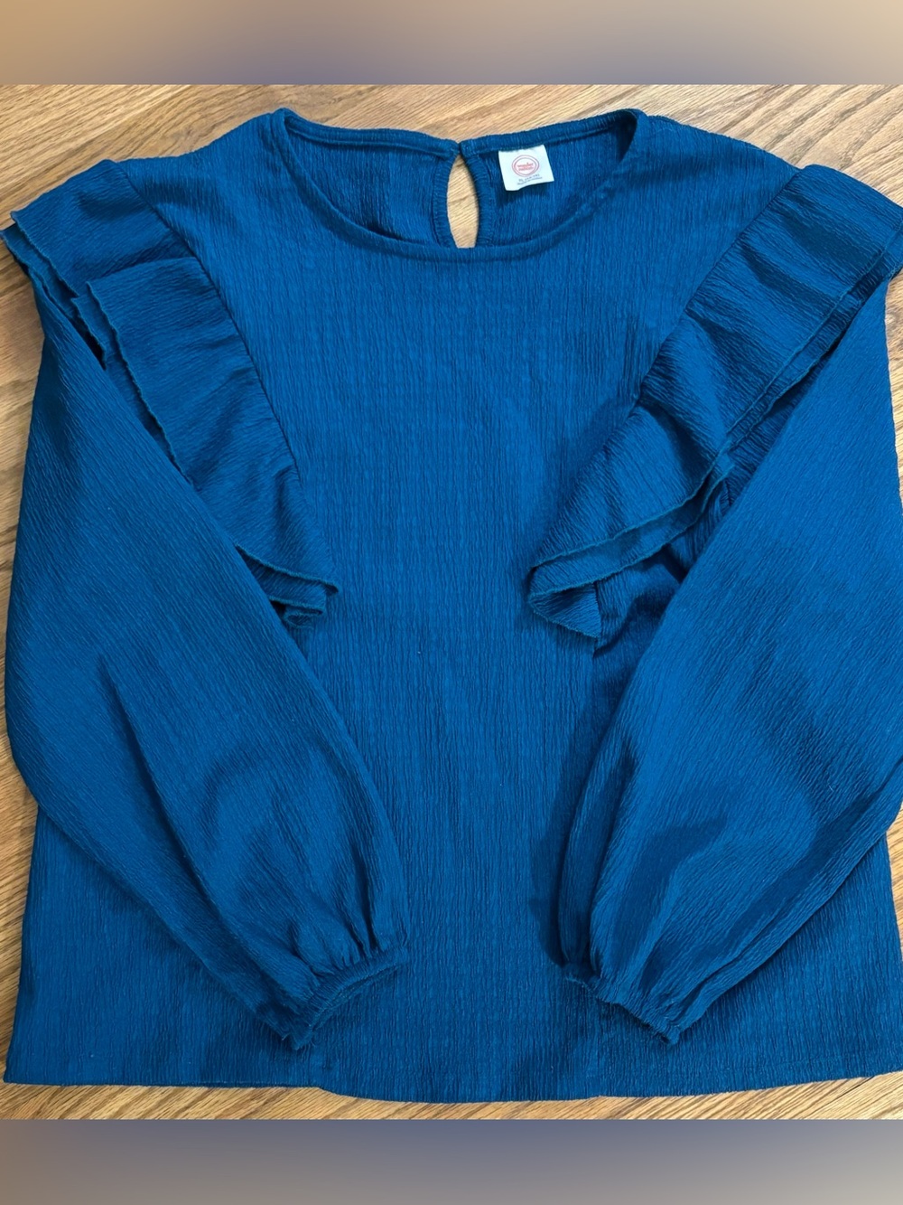 wonder nation Teal Ruffle-Accent Long Sleeve Top